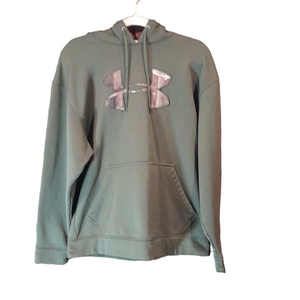 Under Armour Olive Green Pullover Hoodie with Metallic Logo